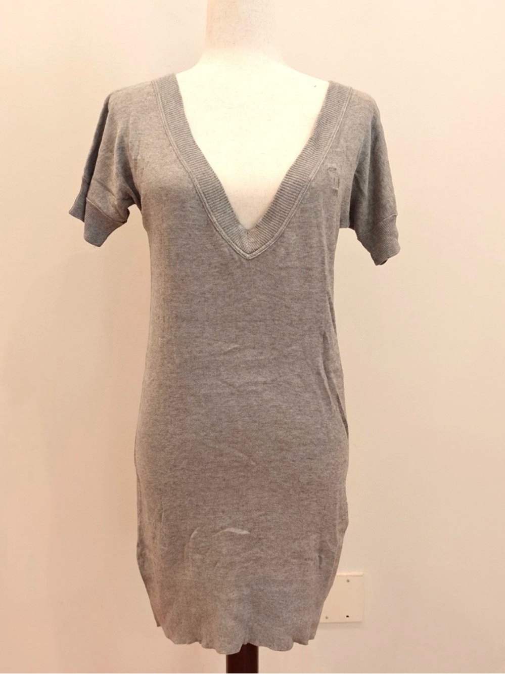 VTG Abercrombie Fitch Sweater Dress Women Large Gray V Neck Knit Mini Y2K Preppy